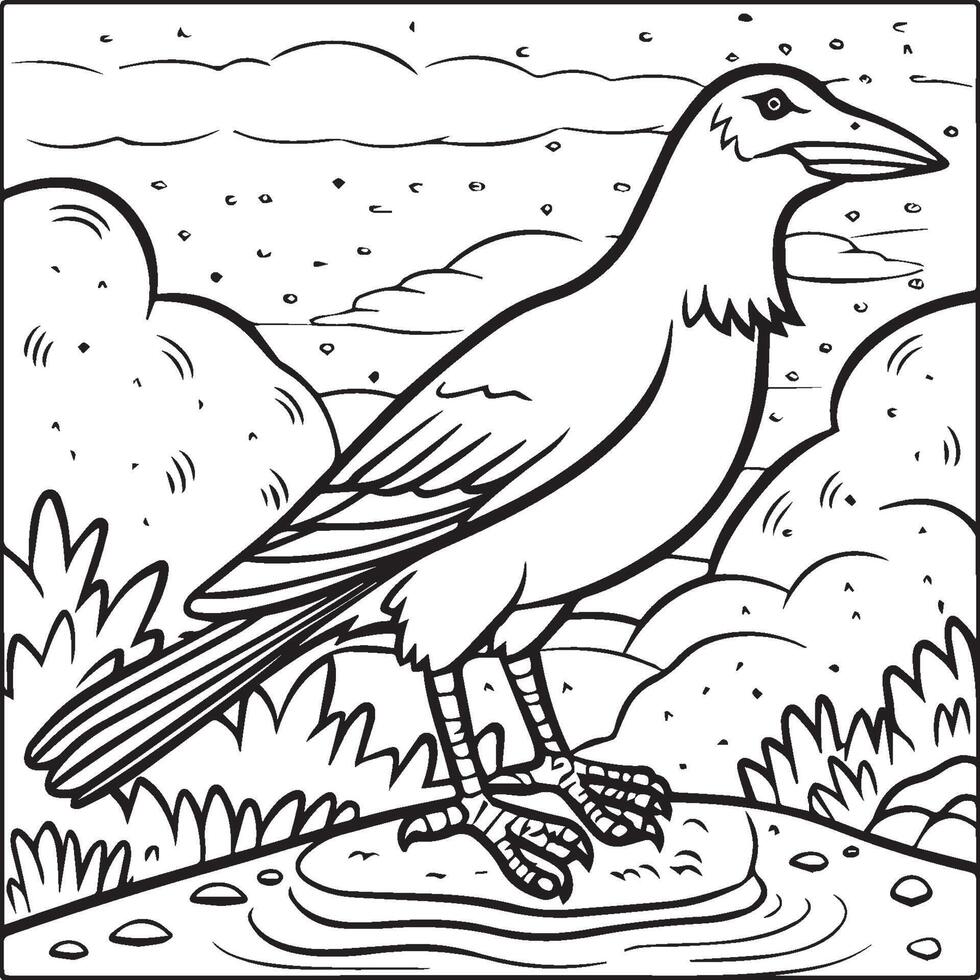 Crow coloring pages. Crow bird outline for coloring book vector