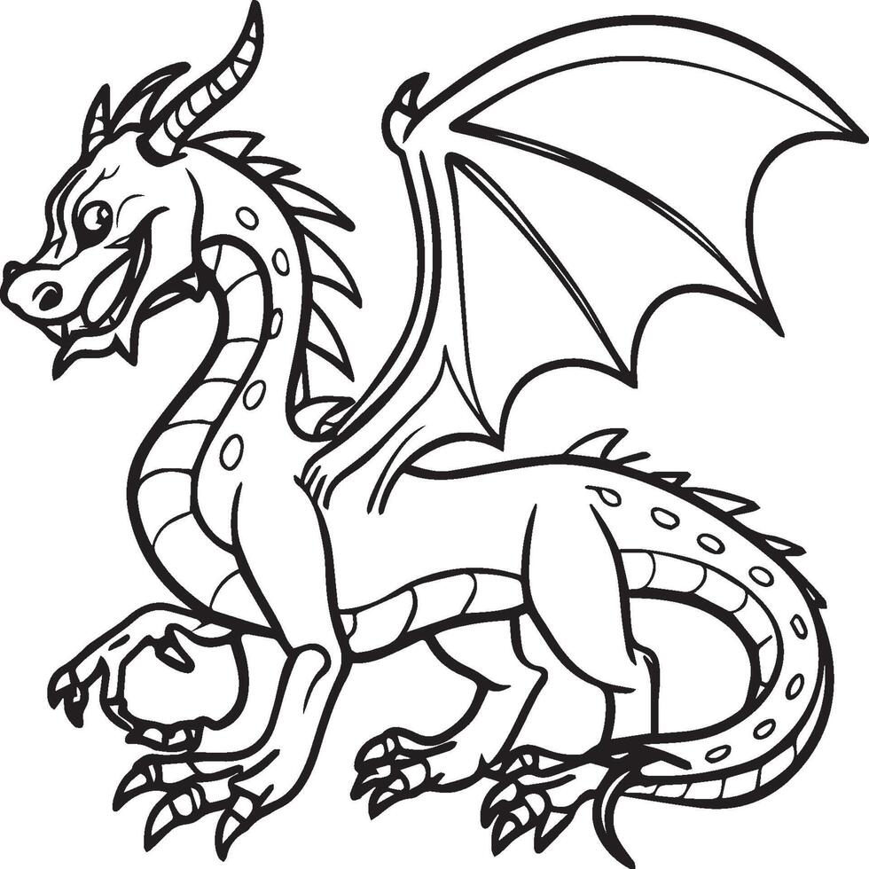 Hand drawn dragon outline illustration vector