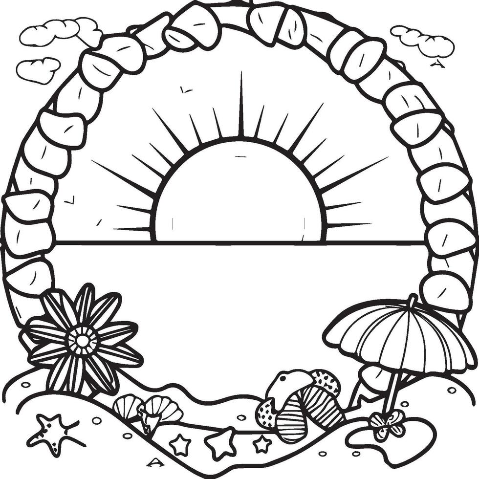 Summer coloring pages. Summer beach suitable for childrens coloring page vector