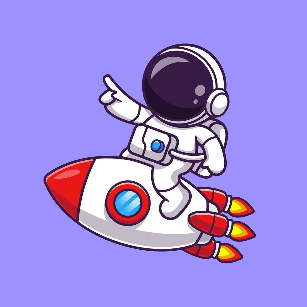 Cute Astronaut Pointing On Rocket Cartoon vector