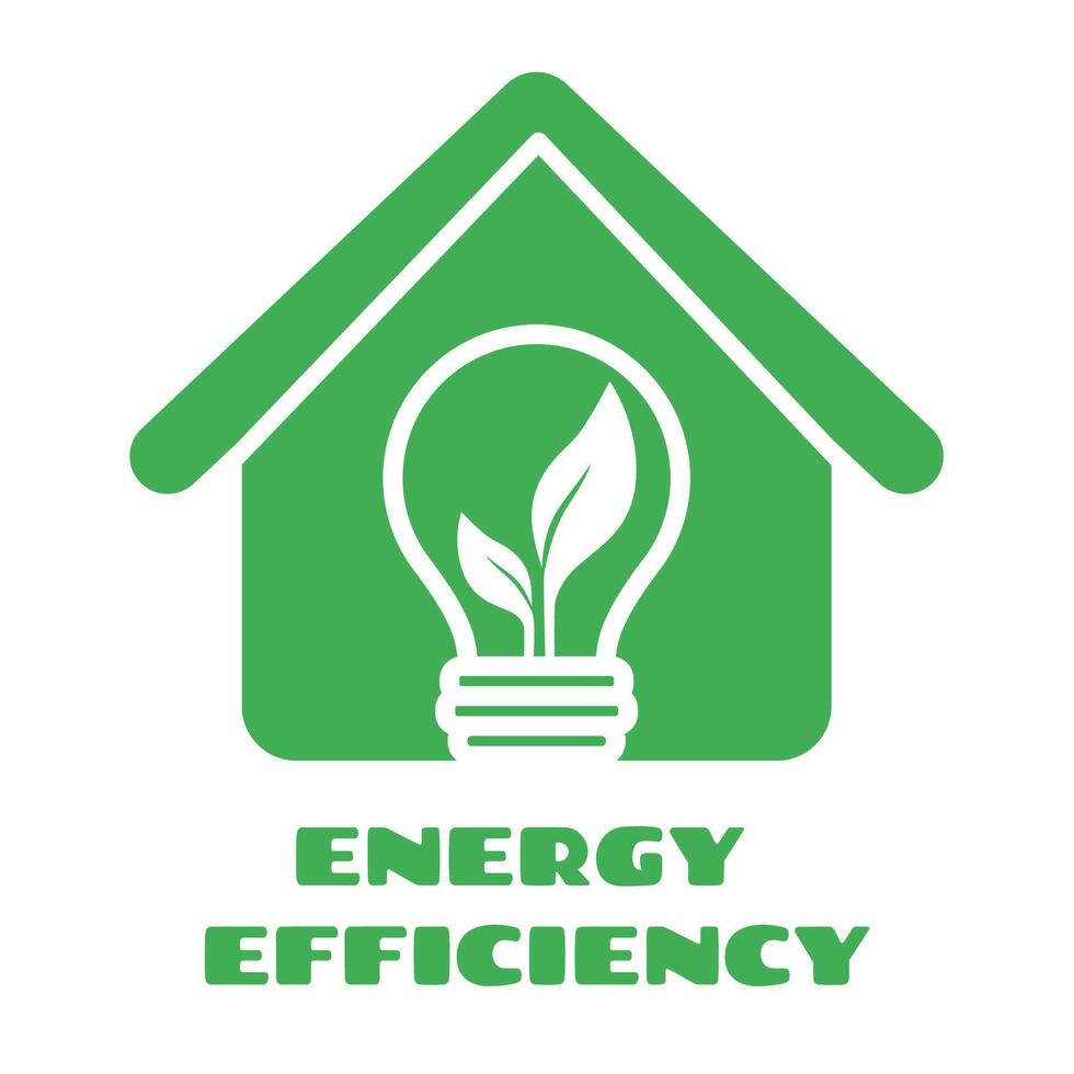 Energy efficiency icon with green house and lightbulb with green leaves inside. Eco concept vector