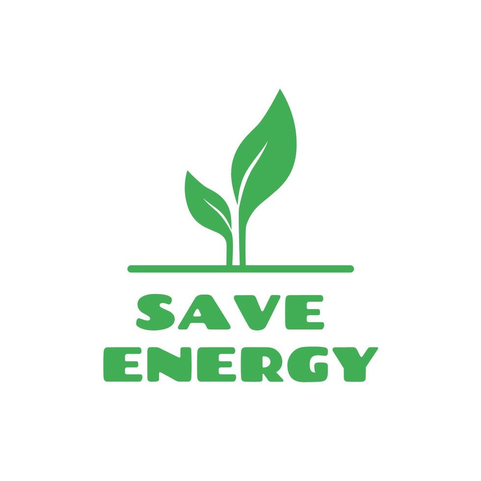 Save energy symbol. Energy icon with green leaves. Eco friendly. Save the planet. illustration. vector