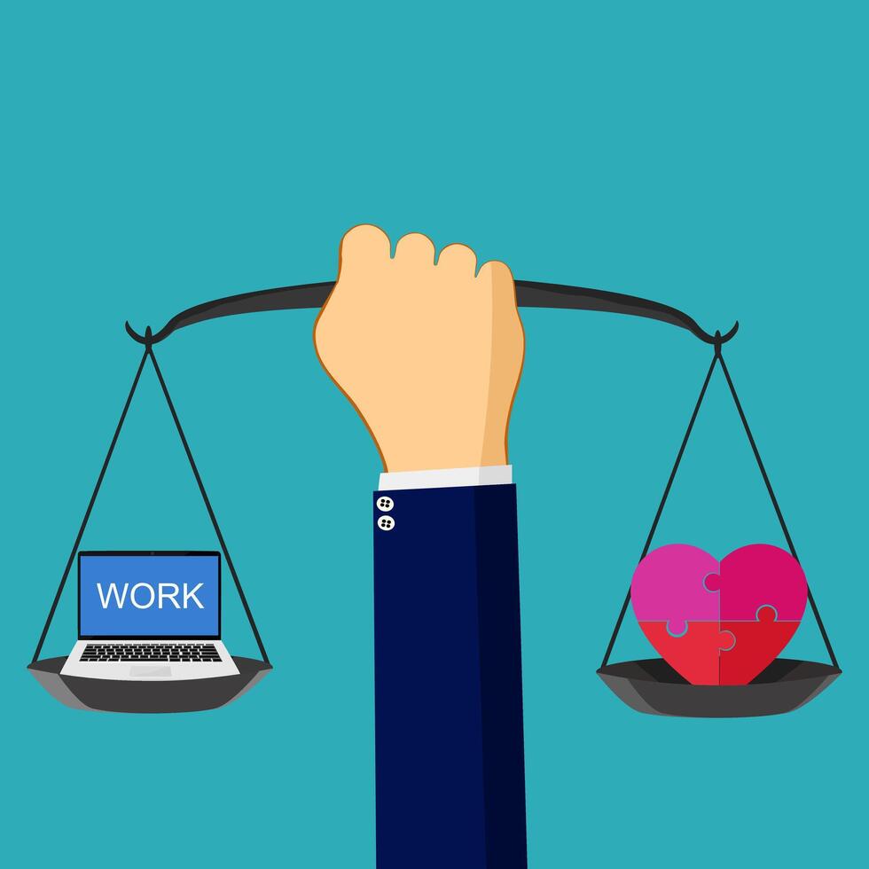 Work and heart on the scales vector