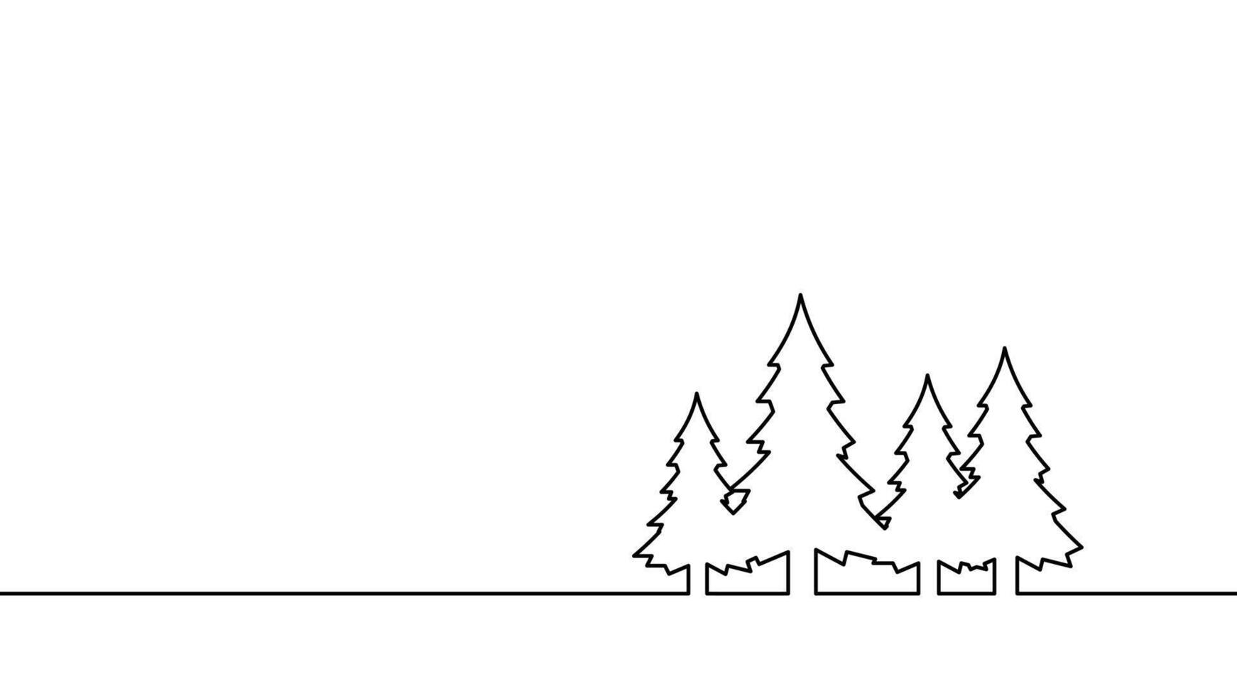 Draw a continuous line of a pine forest. Forest nature concept vector