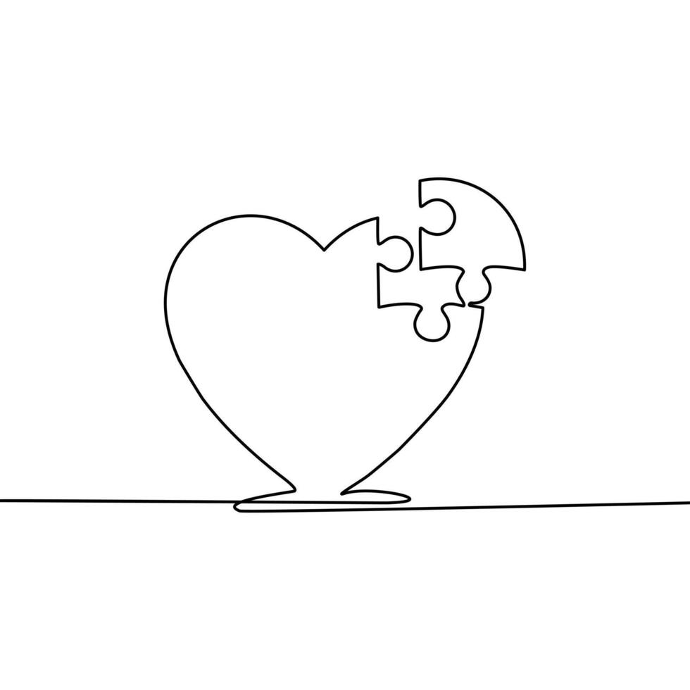 dibujar un continuo línea de el corazón rompecabezas. concepto vector