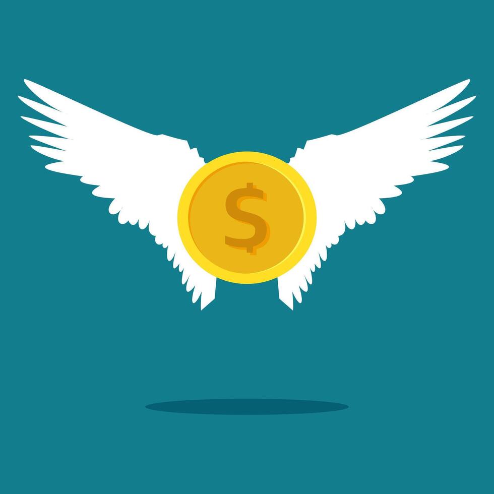 Money has wings to fly. The concept of floating money vector