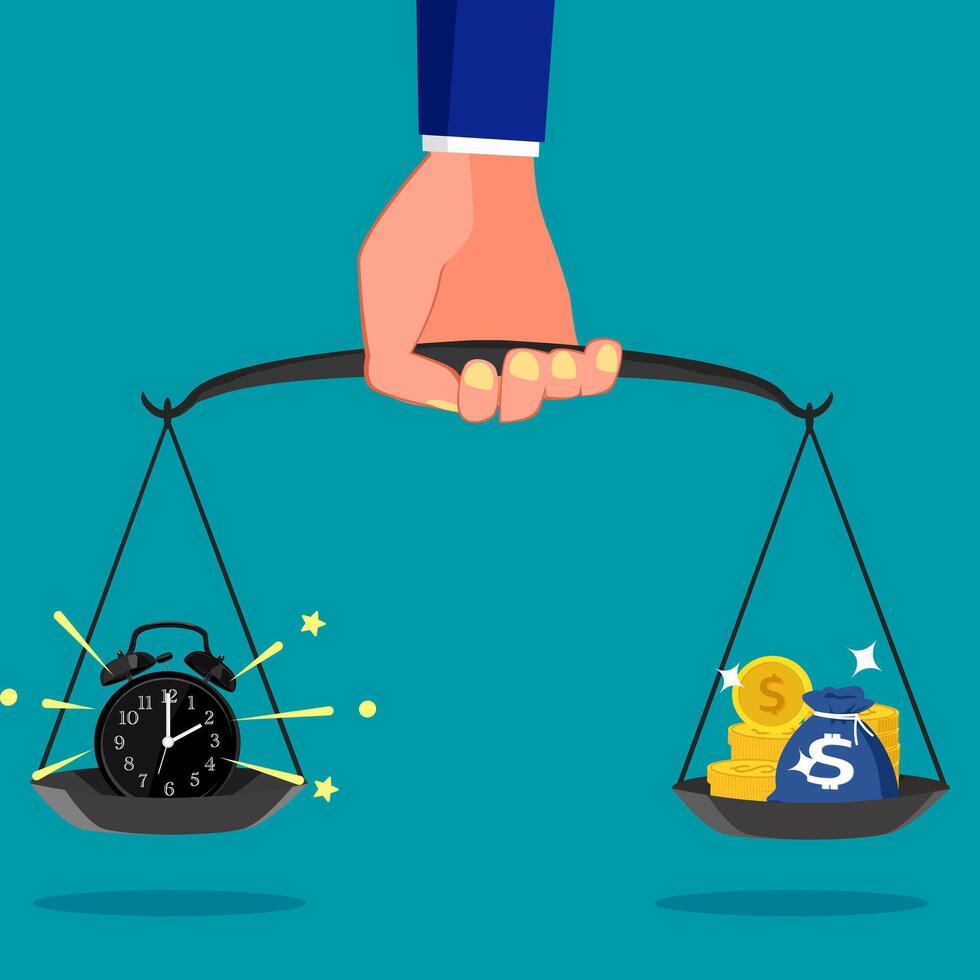 Time and money on the scales vector