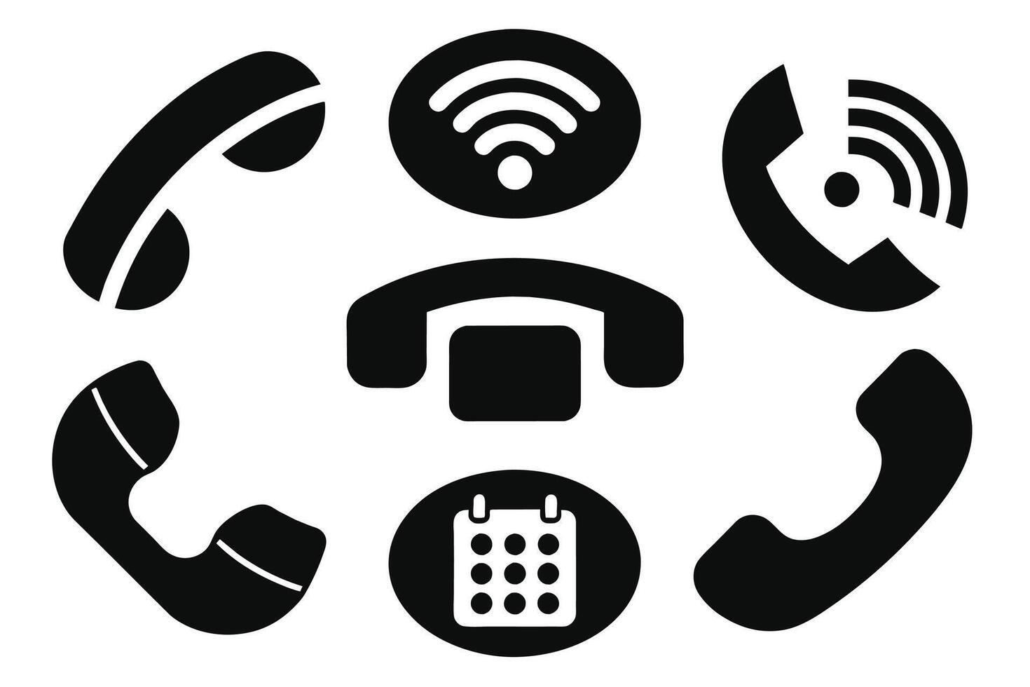 Phone icon collection. Simple black and white telephone call symbol vector