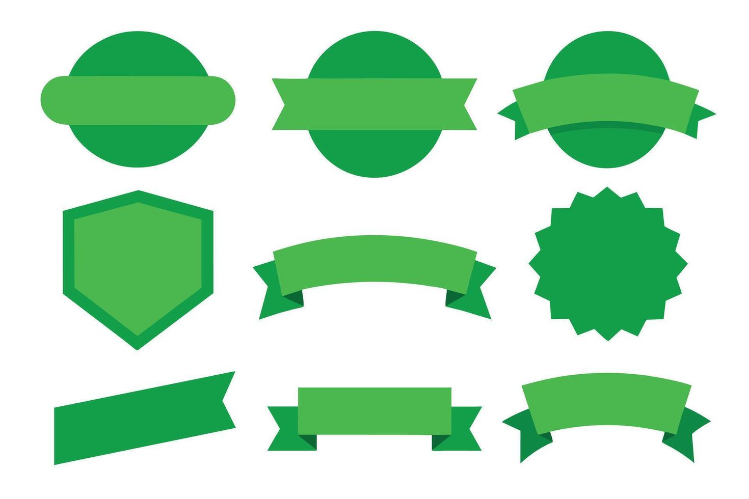 Collection of green ribbons tags badges and labels isolated white background vector