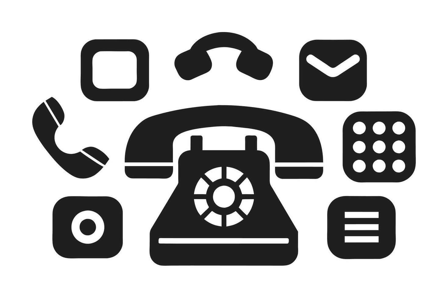 Phone icon collection. Simple black and white telephone call symbol vector