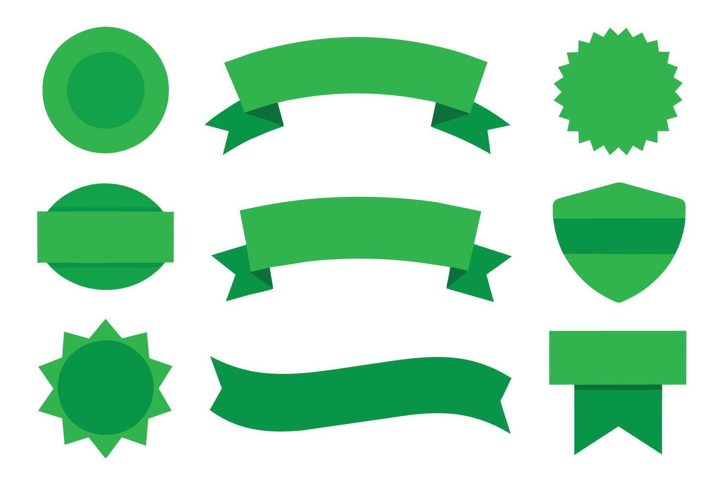 Collection of green ribbons tags badges and labels isolated white background vector