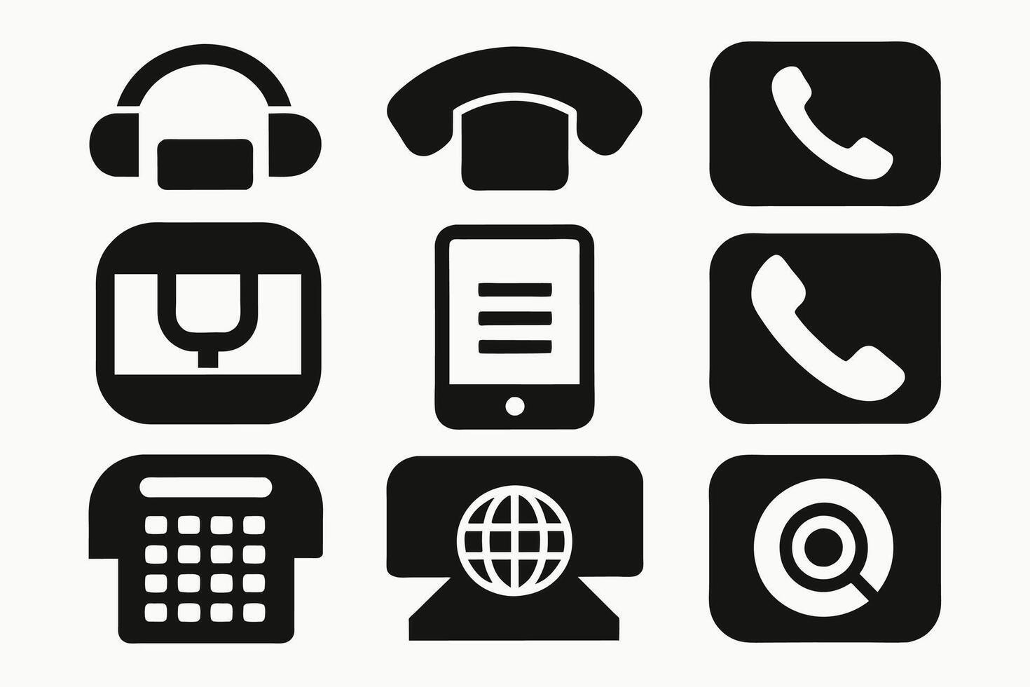 Phone icon collection. Simple black and white telephone call symbol vector