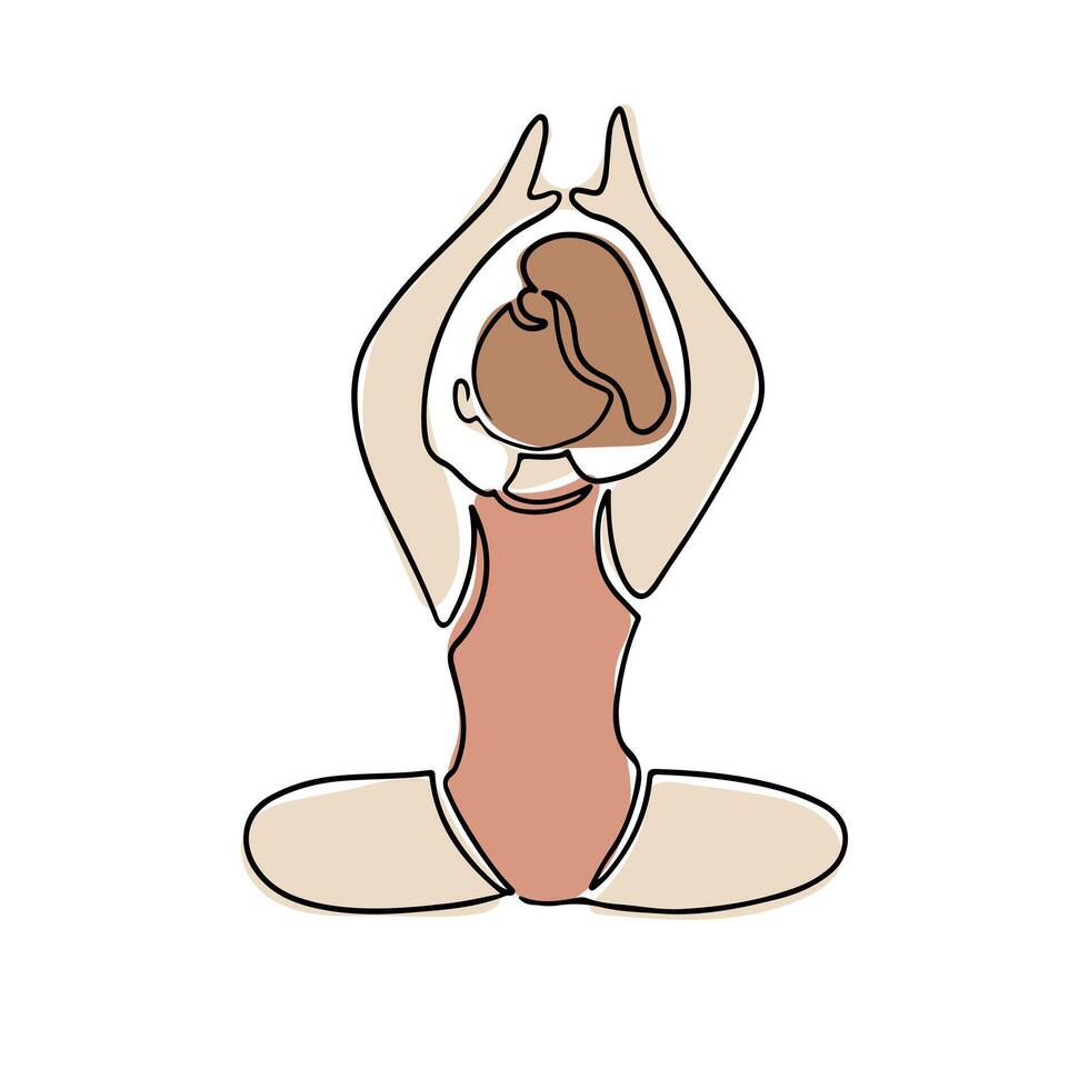 dibujo de mujer en yoga actitud en boho estilo. contorno composición aislado en blanco antecedentes. mano dibujado soltero línea icono de hembra cuerpo haciendo yoga ejercicios vector