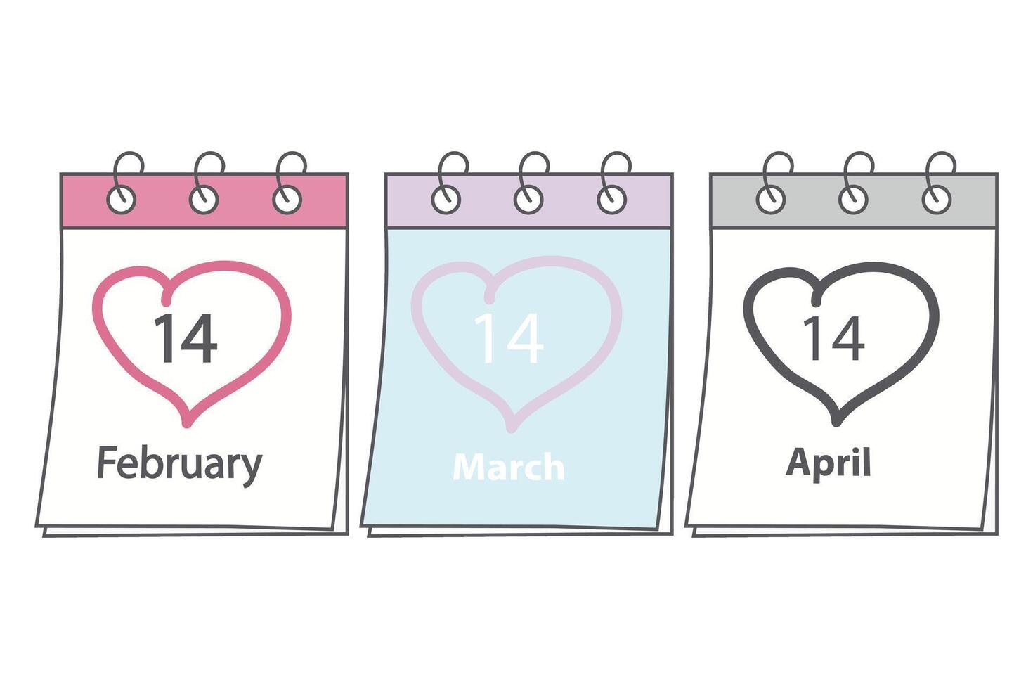 calendario página con fiesta fecha y mano dibujado corazón forma alrededor número. concepto para 3 amor fiesta vector
