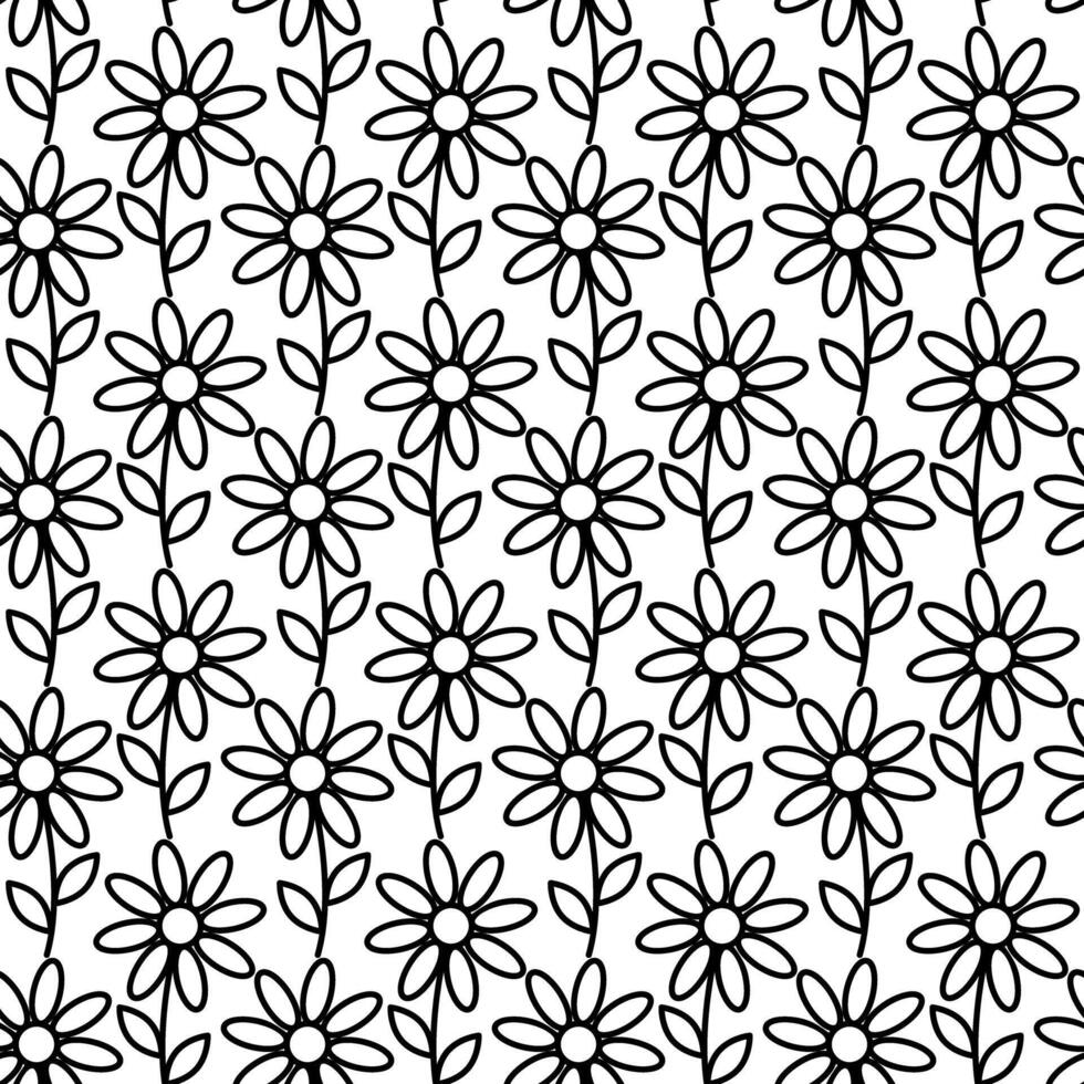 Seamless pattern of abstract blooming flowers Contour drawing. Background for wrapping or wallpaper vector