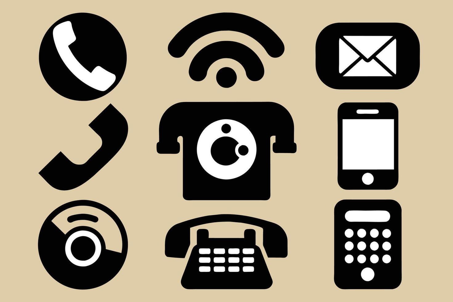 Phone icon collection. Simple black and white telephone call symbol vector