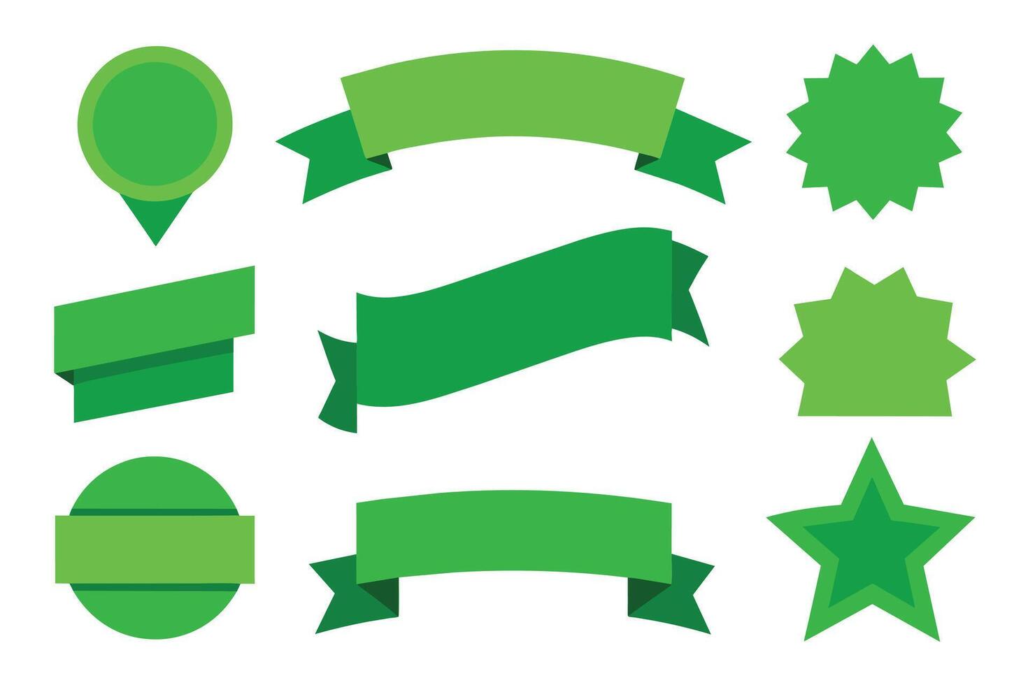 Collection of green ribbons tags badges and labels isolated white background vector