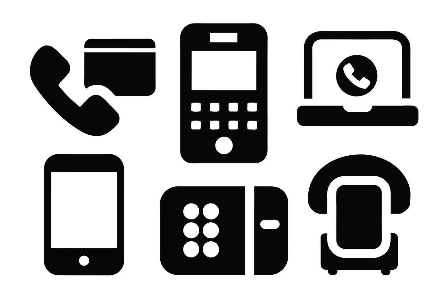 Phone icon collection. Simple black and white telephone call symbol vector