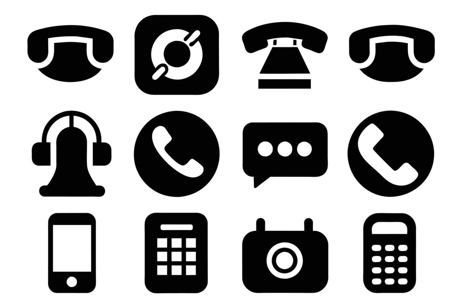 Phone icon collection. Simple black and white telephone call symbol vector