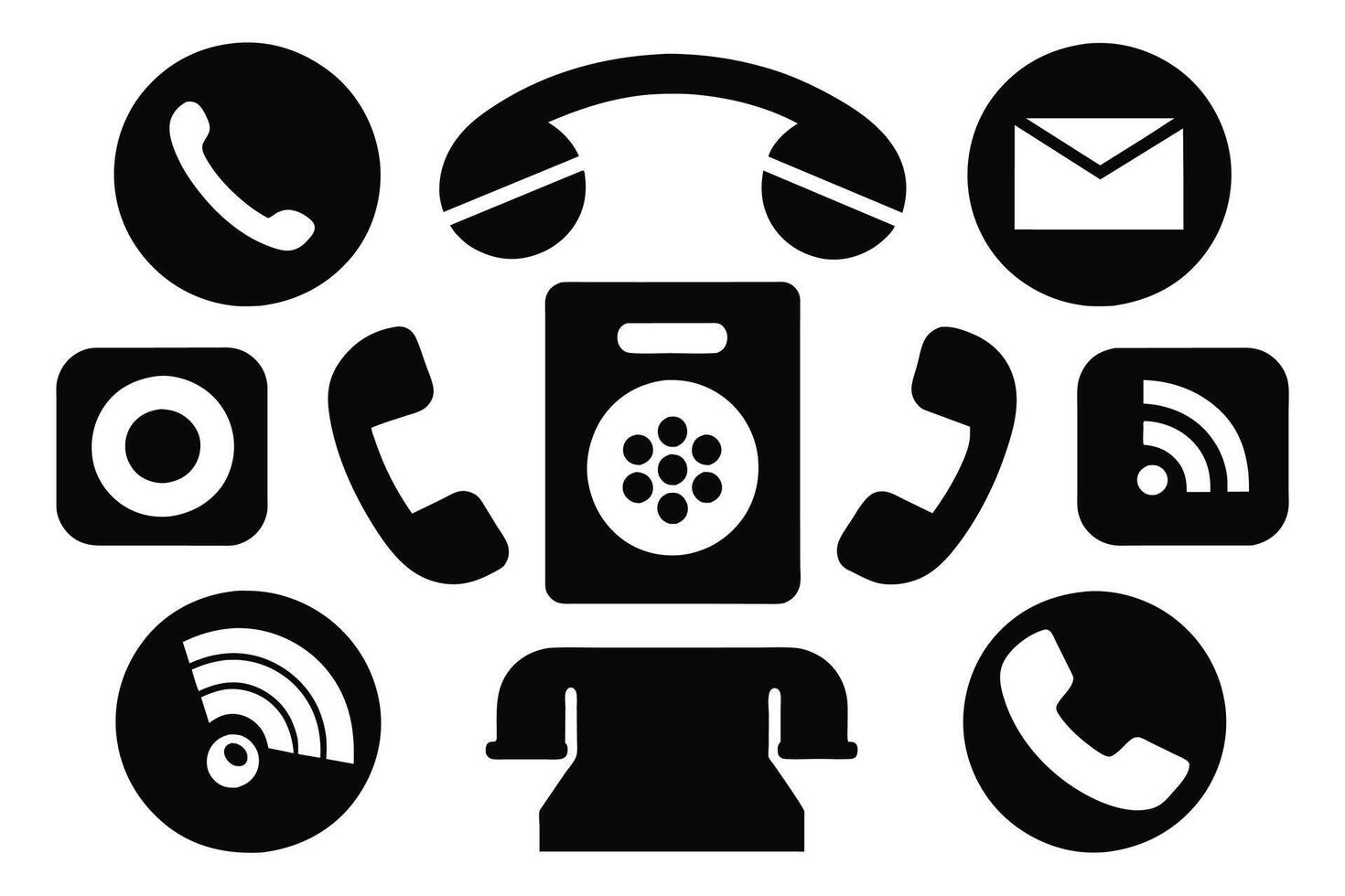 Phone icon collection. Simple black and white telephone call symbol vector