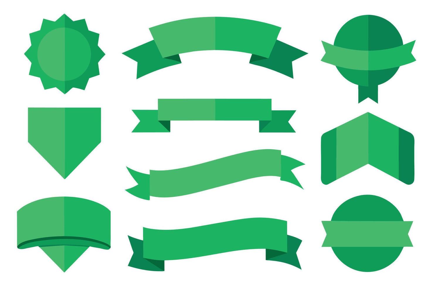 Collection of green ribbons tags badges and labels isolated white background vector