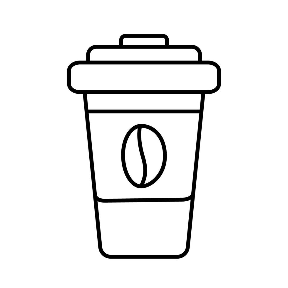 Outline drawing of disposable cup with coffee grain on it. Logo, icon or sticker design concept vector