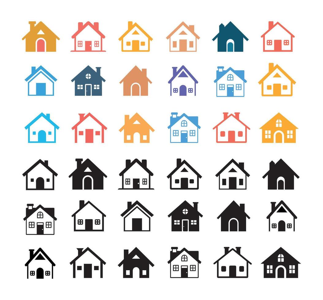 Set of House icons. illustration in flat and black style vector