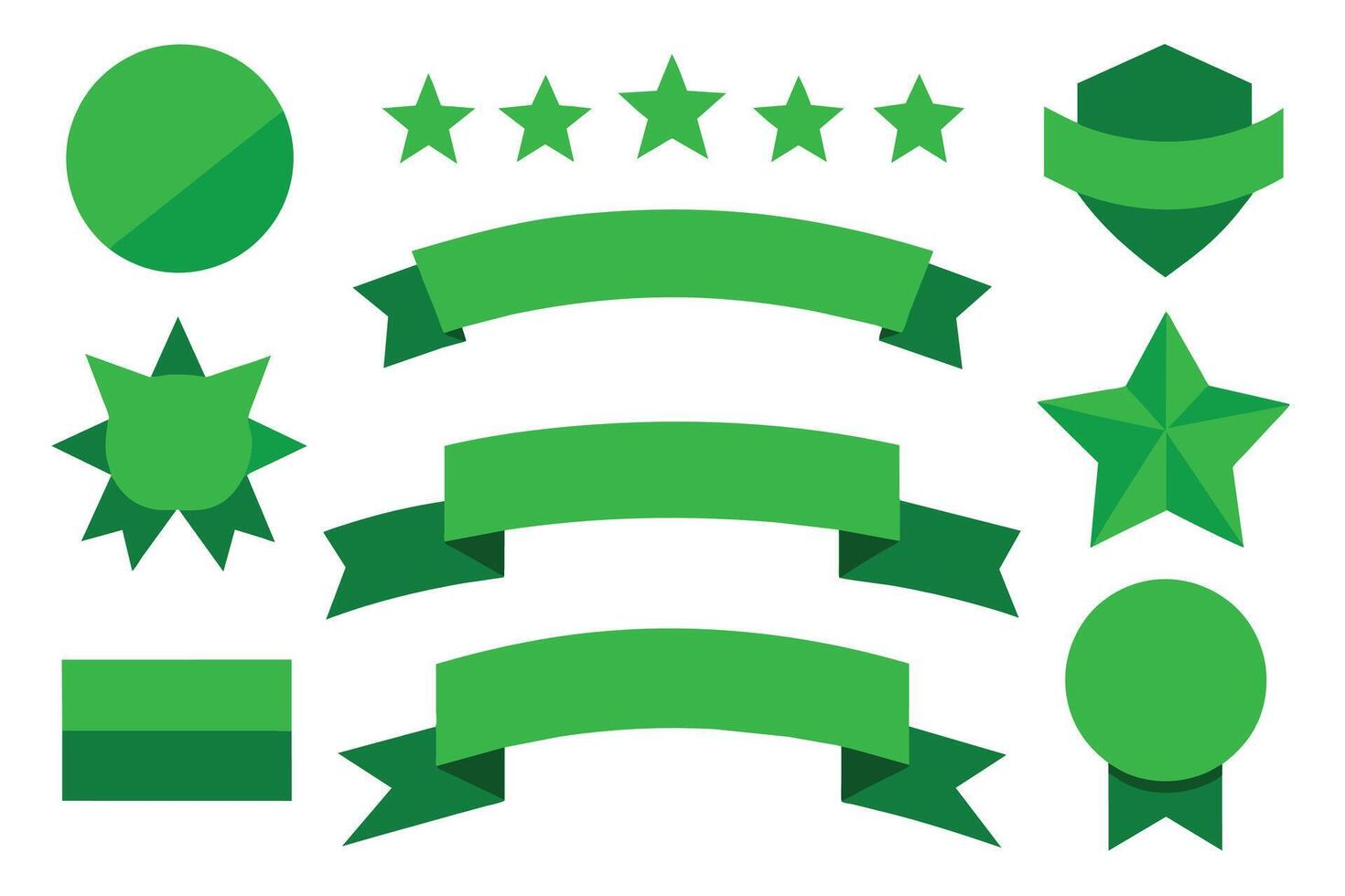 Collection of green ribbons tags badges and labels isolated white background vector
