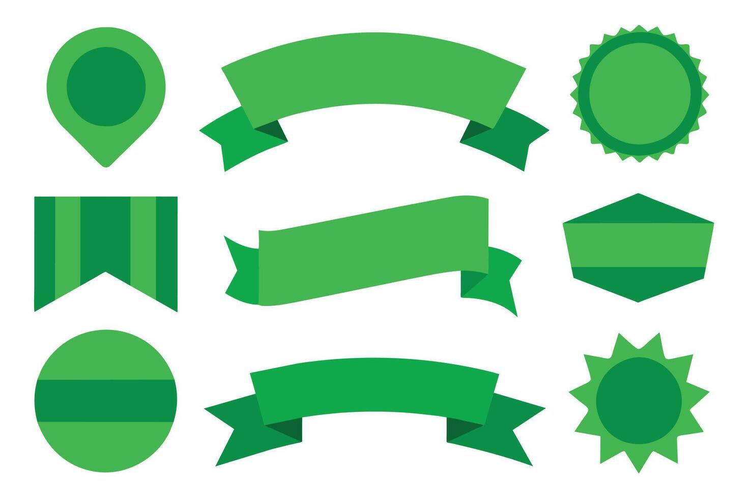 Collection of green ribbons tags badges and labels isolated white background vector