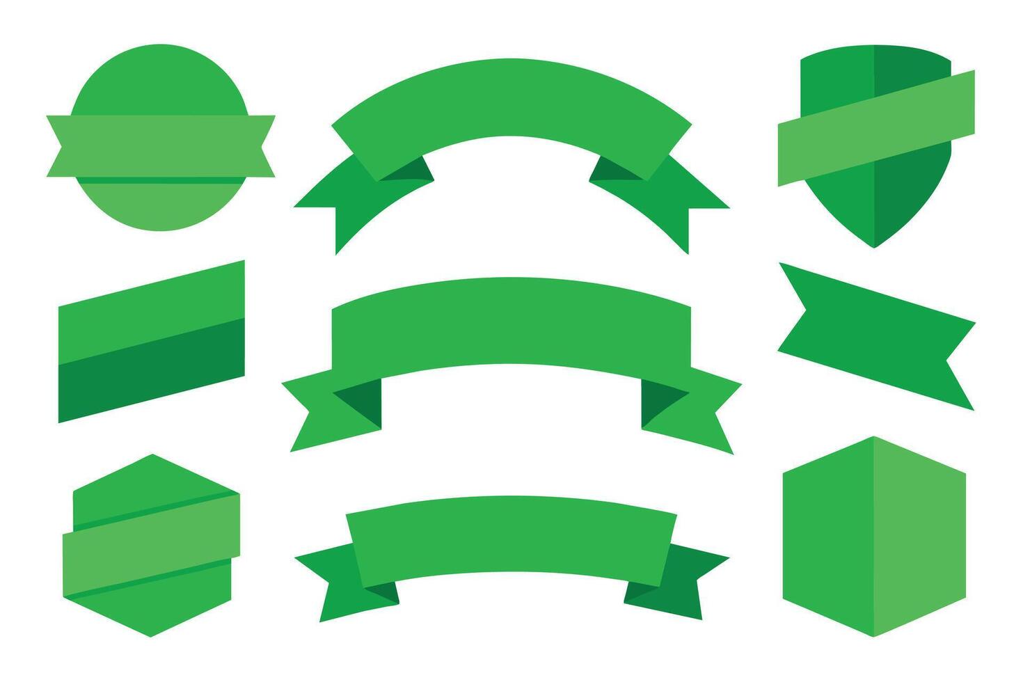 Collection of green ribbons tags badges and labels isolated white background vector