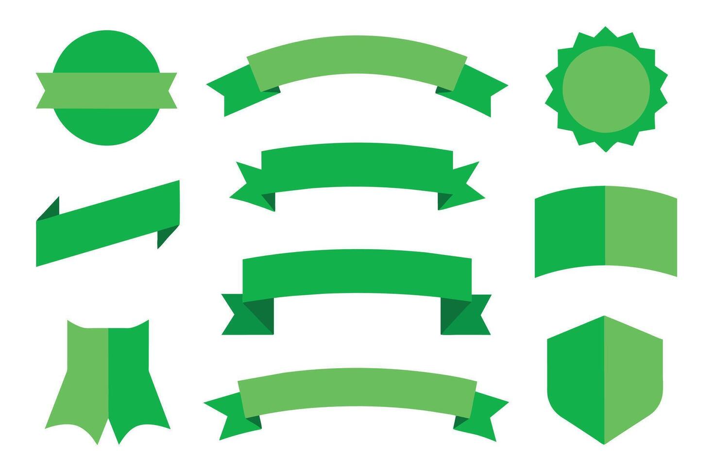 Collection of green ribbons tags badges and labels isolated white background vector