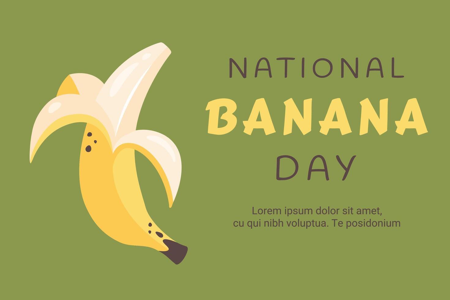 National banana day. Ripe fresh banana in peel. Banana baner. Sweet tropical exotic fruit. Healthy vegetarian organic food. illustration for background, event, holiday, healthy lifestyle vector