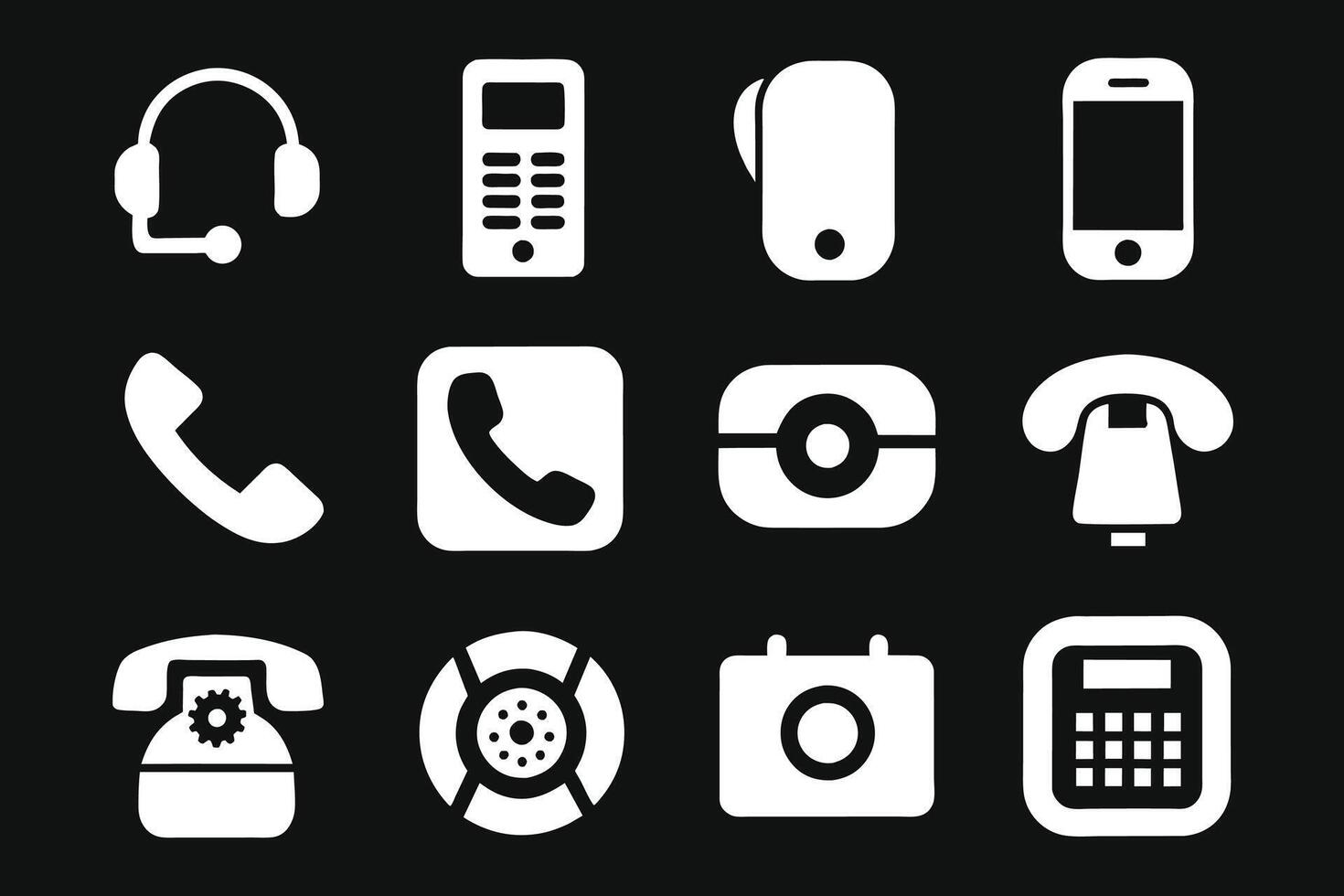 Phone icon collection. Simple black and white telephone call symbol vector