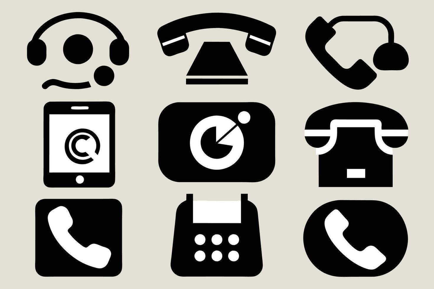 Phone icon collection. Simple black and white telephone call symbol vector