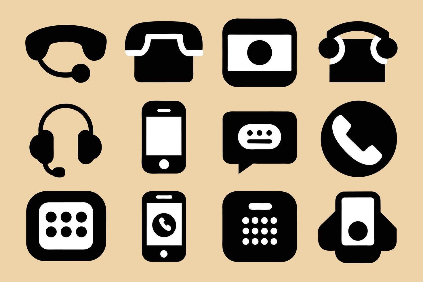 Phone icon collection. Simple black and white telephone call symbol vector