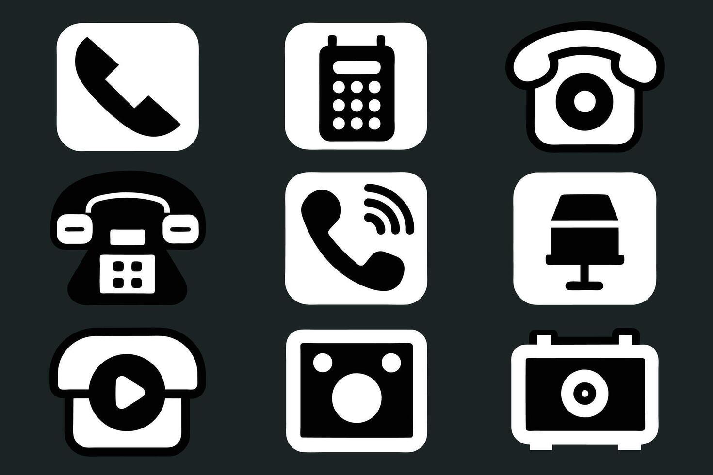 Phone icon collection. Simple black and white telephone call symbol vector