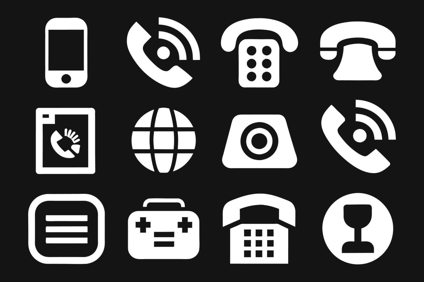 Phone icon collection. Simple black and white telephone call symbol vector