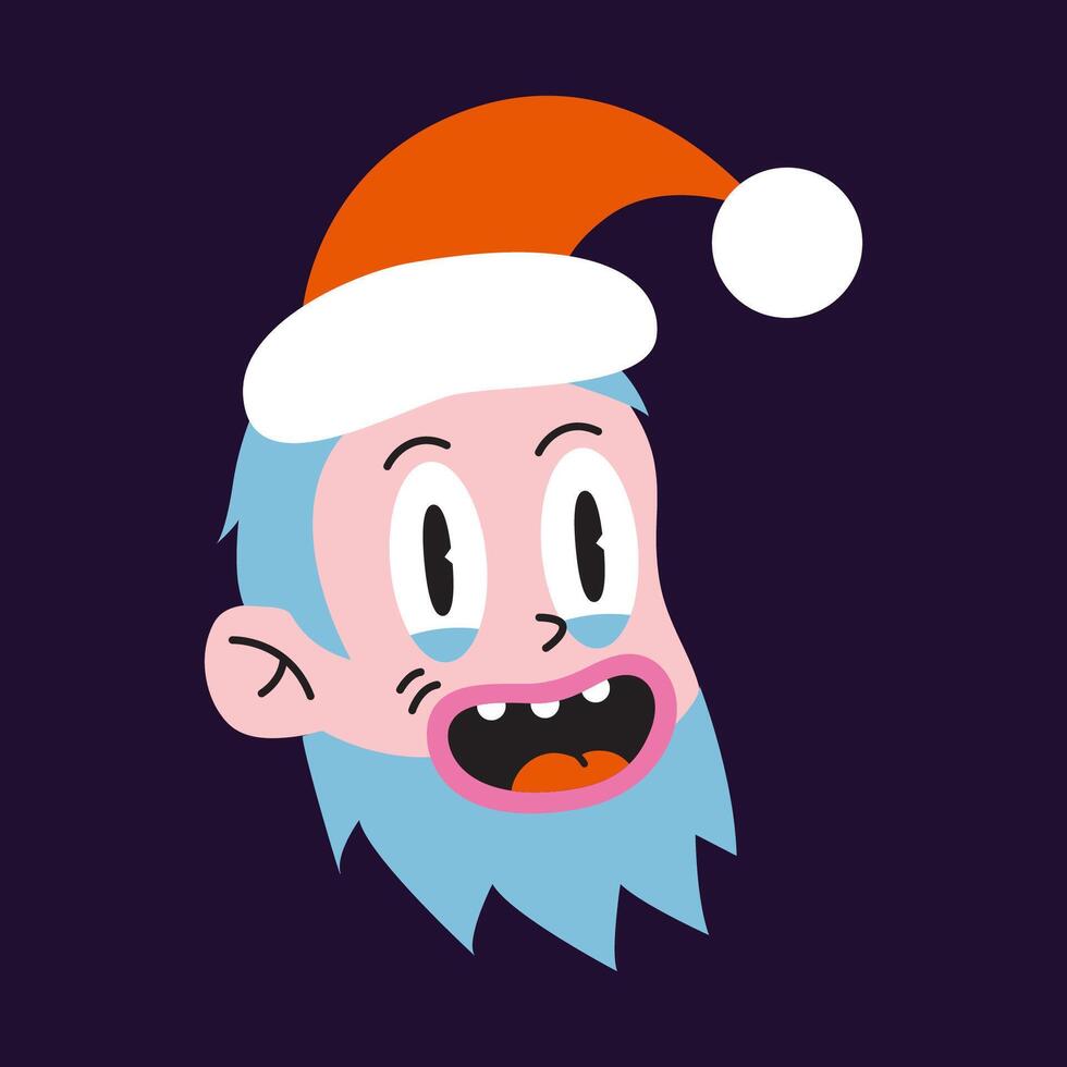 Funny Santa Claus head, cartoon style, vintage groovy characters. Trendy modern illustration, hand drawn, flat design vector