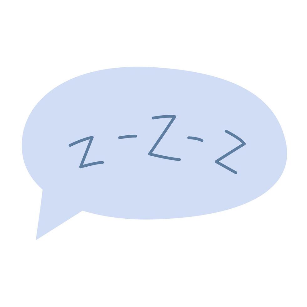 Sleepy zzz talk bubble, cartoon style. Trendy modern illustration isolated on white background, hand drawn, flat design vector