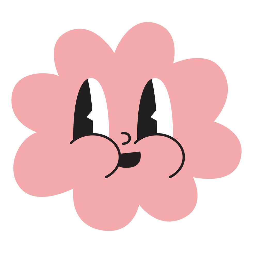 gracioso nube o flor emojis, dibujos animados estilo, Clásico maravilloso caracteres. de moda moderno ilustración aislado en blanco fondo, mano dibujado, plano diseño vector