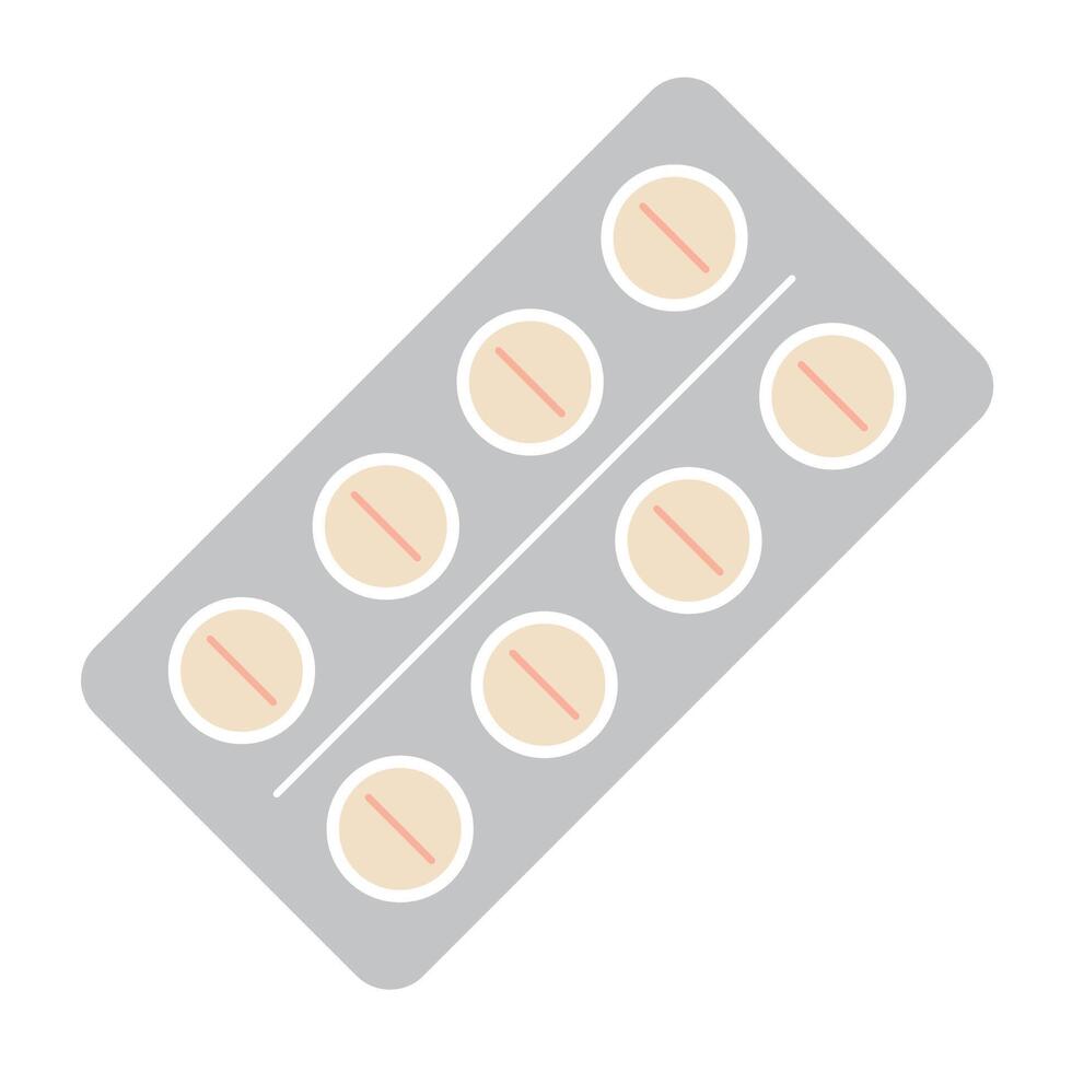 Blister with tablets, packaging for drugs, cartoon style. Trendy modern illustration isolated on white background, hand drawn, flat design vector
