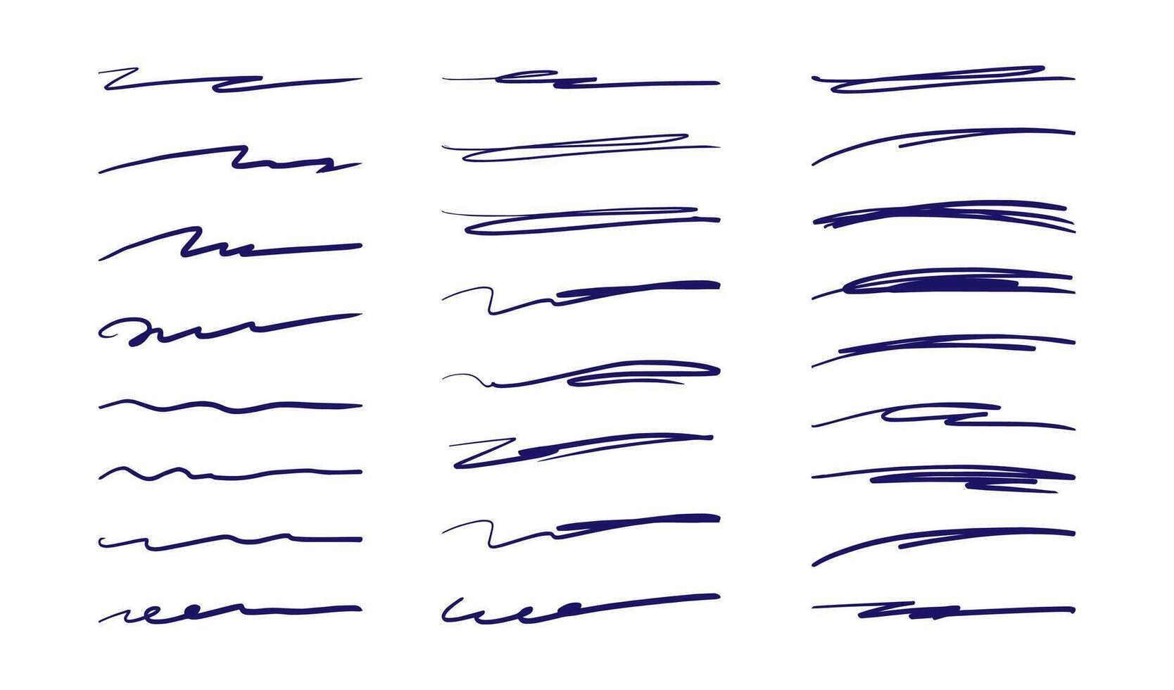 Hand drawn underline strokes. Sketch brush scribbles, ink marker squiggle lines, freehand pen stroke. Doodle painted curves, various pencil shapes and elements. set vector