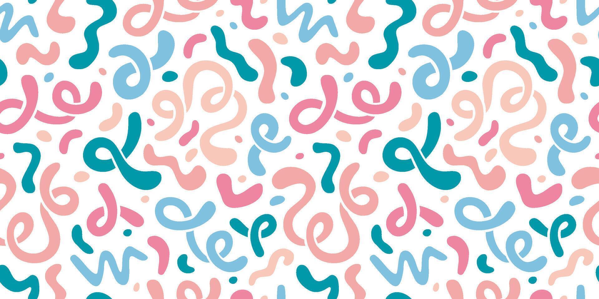 Seamless pattern with abstract pastel squiggles, fluid shapes, curls, cartoon style. Wavy lines, organic forms on white background. Trendy modern illustration, hand drawn, flat design vector