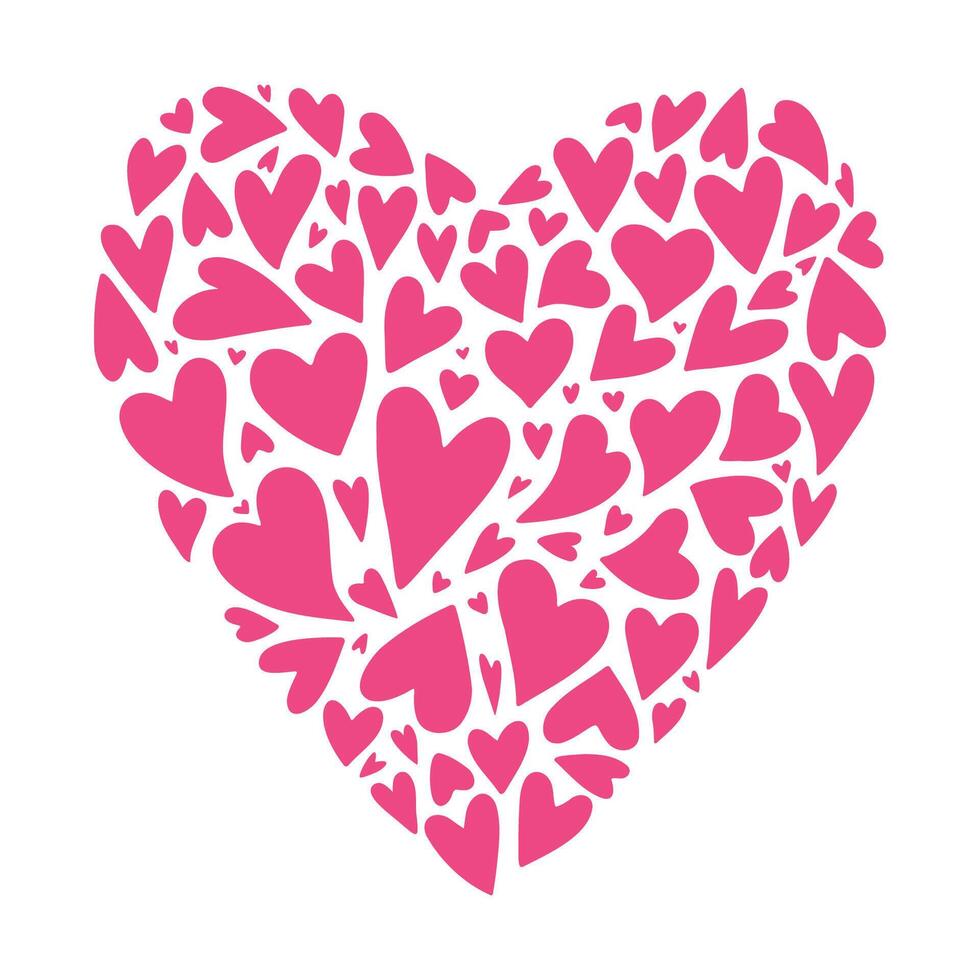 Big heart made from small hearts, Love, Valentines day concept, cartoon style. Trendy modern illustration isolated on white background, hand drawn, flat design vector