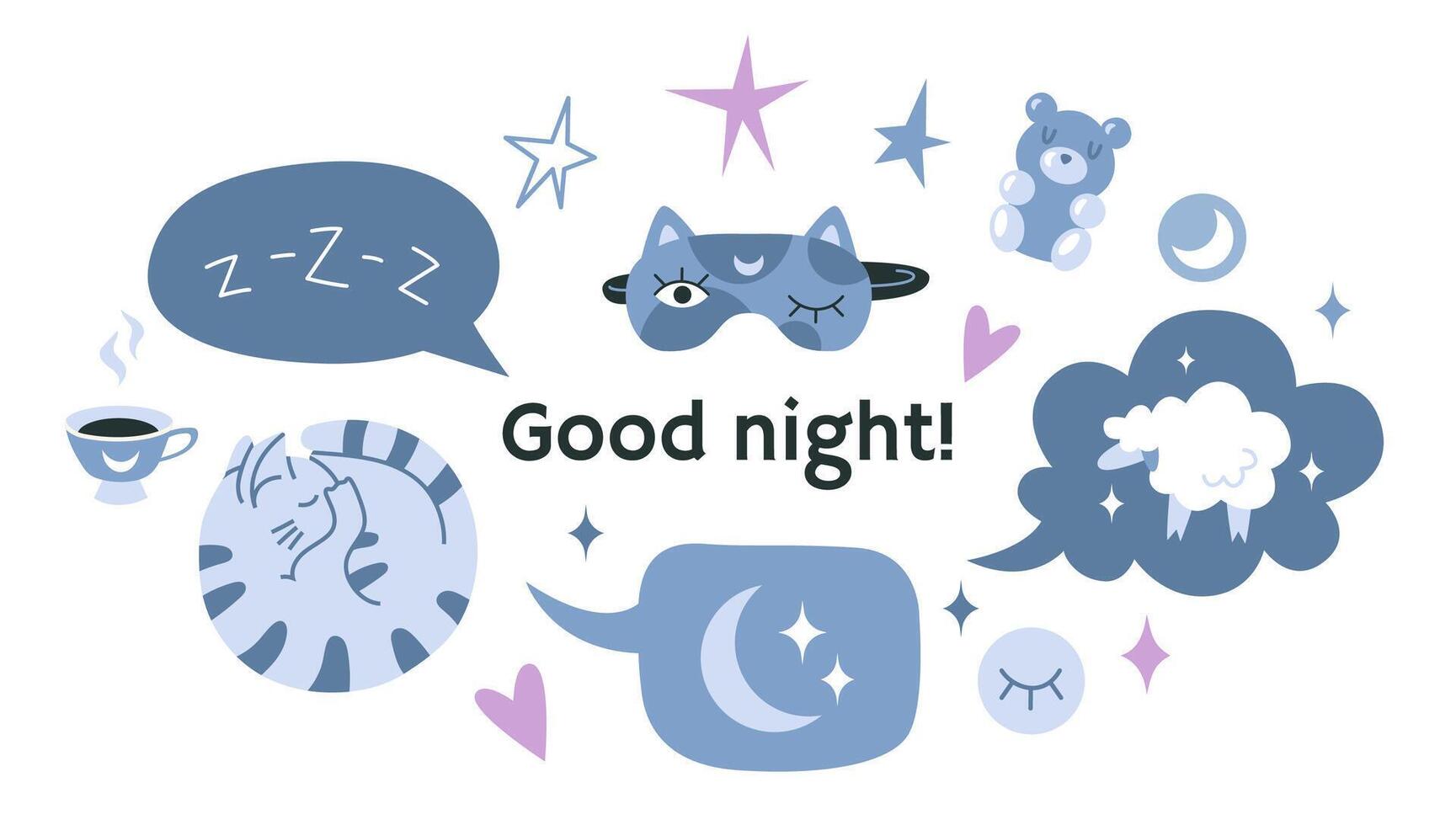 Good night banner. Healthy sleep, recovery and relaxation concept. Isolated cartoon illustration, flat design vector