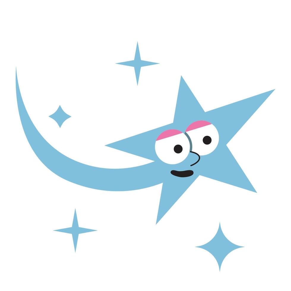Funny shooting Star, cartoon style, vintage groovy characters. Trendy modern illustration isolated on white background, hand drawn, flat design vector