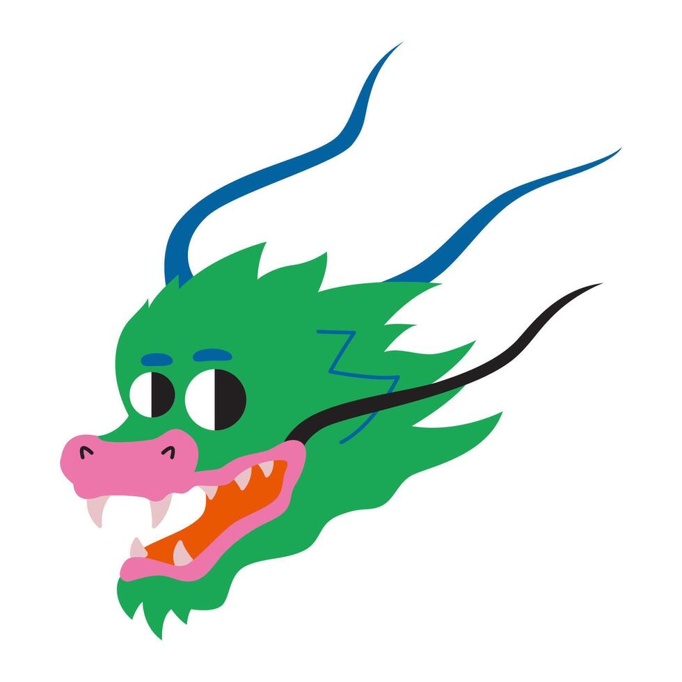 Chinese Dragon head, cartoon style, vintage groovy character. Trendy modern illustration isolated on white background, hand drawn, flat design vector