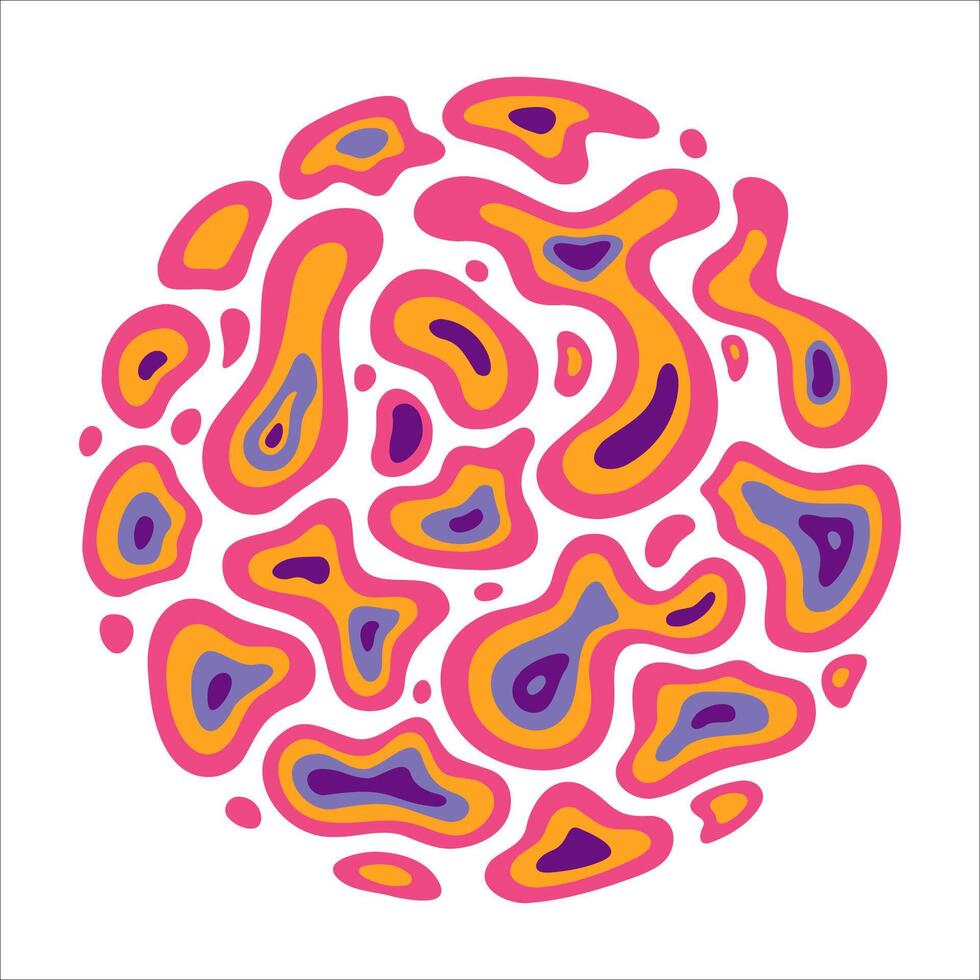 Abstract sphere, liquid shapes, cartoon style. Wavy lines, organic forms. Cells in liquid under a microscope. Trendy modern illustration isolated on white background, hand drawn, flat design vector