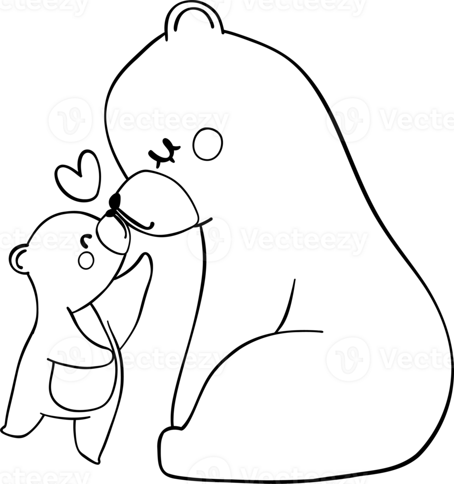 Retro Mothers Day Bear and Cub outline coloring image heartwarming Family Moment png