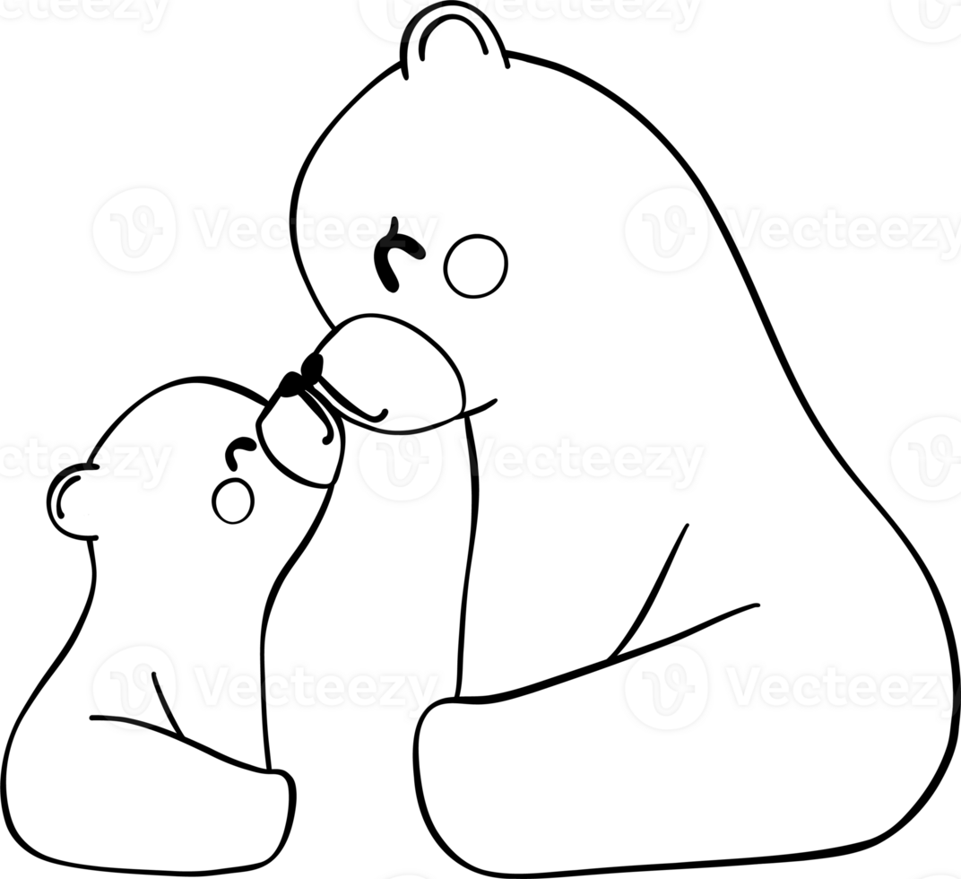 Retro Mothers Day Bear and Cub outline coloring image heartwarming Family Moment png